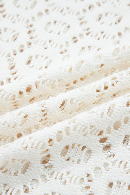 Beige Flower Lace V Neck Ruffled Sleeve Top