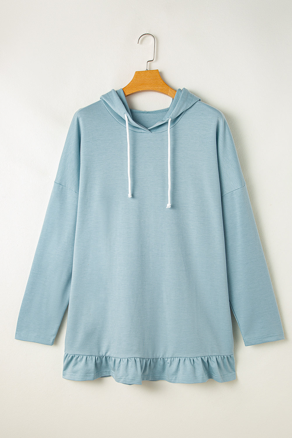 Iceland Blue Solid Tunika-Hoodie mit Rüschensaum und lockerer Passform