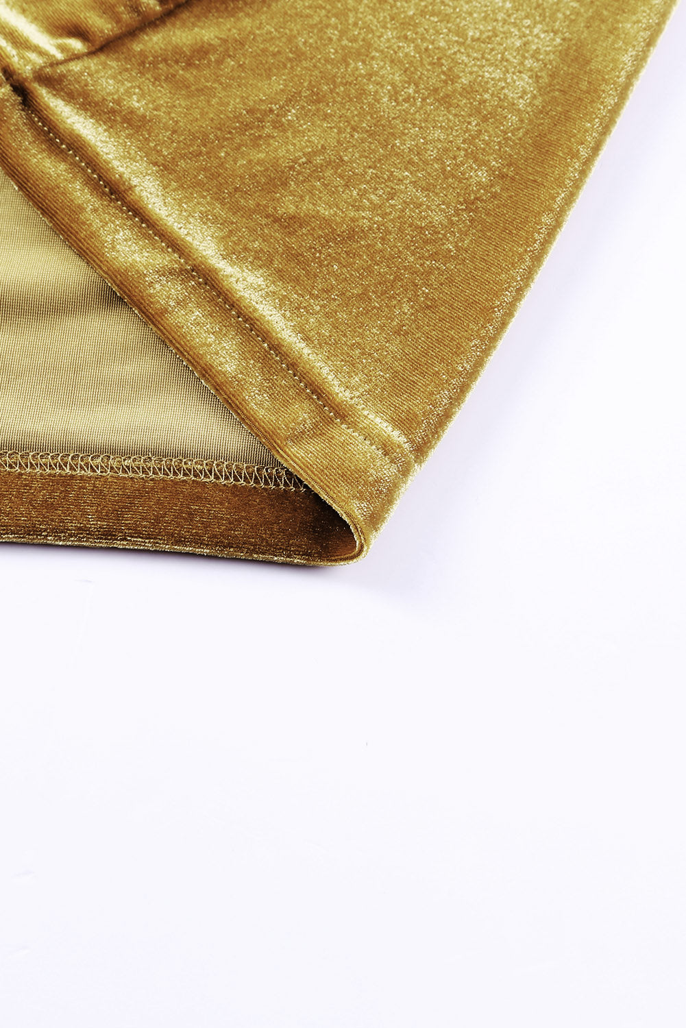 Gelber, langer Staubmantel aus Samt mit offener Vorderseite und Taschen