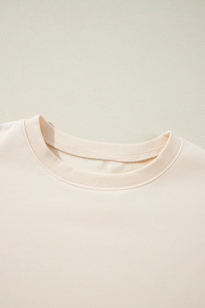 Aprikosenfarbenes Cord-Patchwork-Langarm-Sweatshirt mit überschnittener Schulter