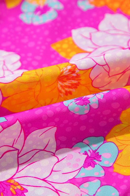 Bluse mit Volantärmeln und Reverskragen und Rosen-Blumendruck