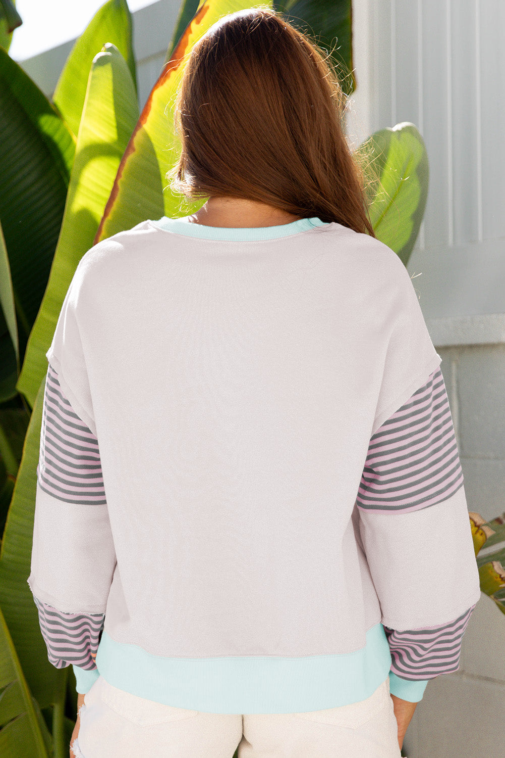 Delicacy Striped Colorblock Patchwork Drop Shoulder Sweatshirt