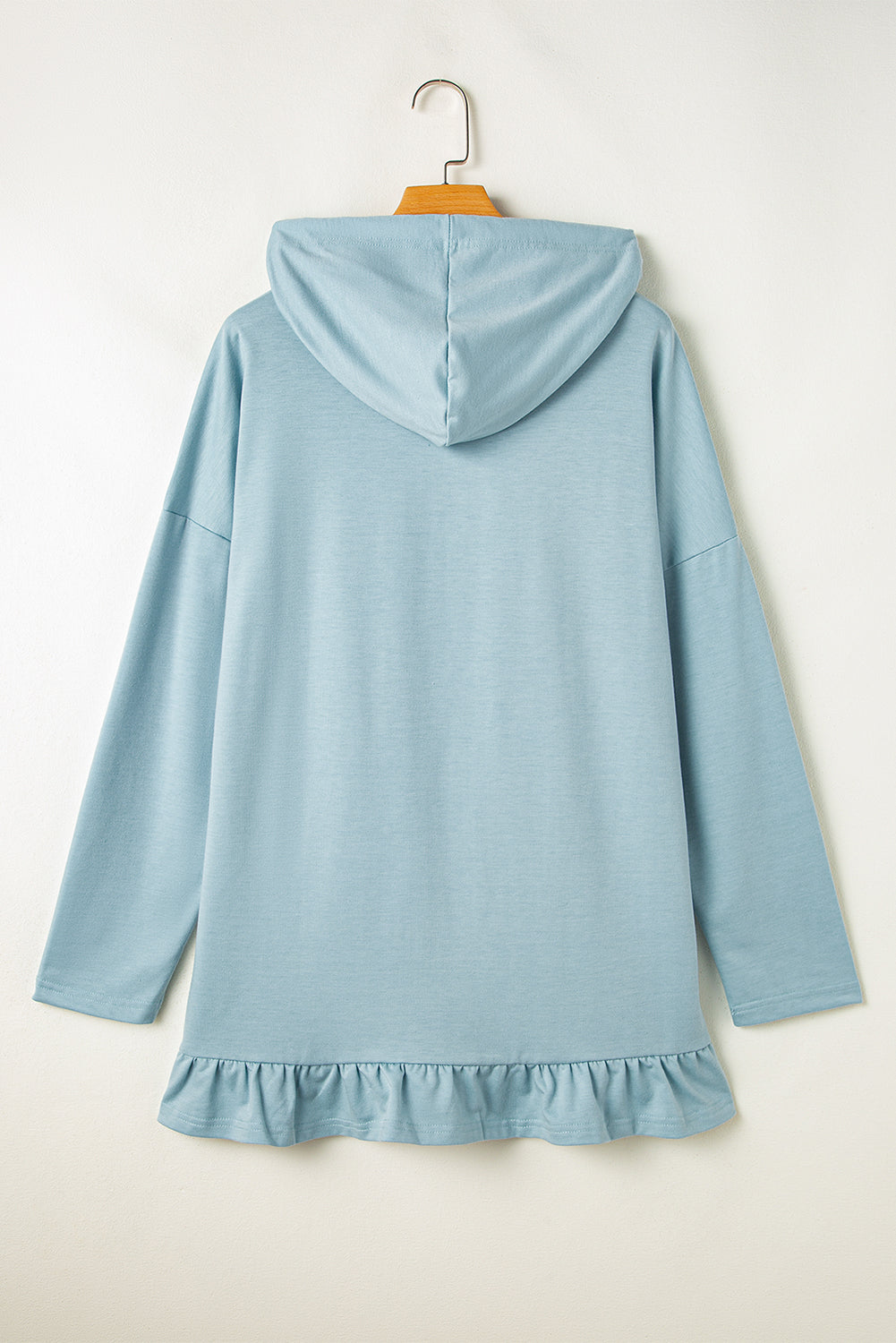 Iceland Blue Solid Tunika-Hoodie mit Rüschensaum und lockerer Passform