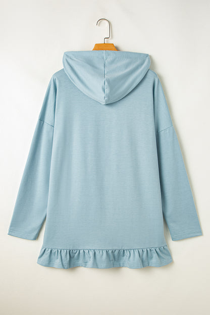Iceland Blue Solid Tunika-Hoodie mit Rüschensaum und lockerer Passform
