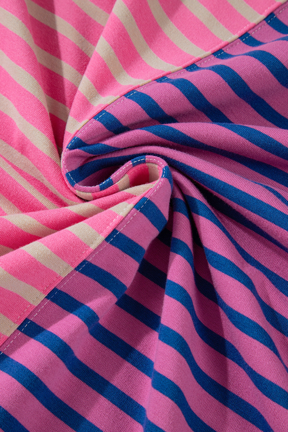 Rosa gestreiftes, lässiges, gestreiftes Colorblock-Sweatshirt mit überschnittener Schulter