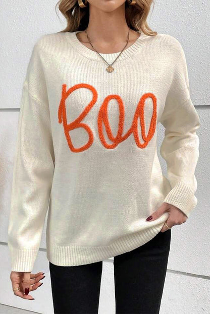 Apricot Boo – Pullover mit Strickmuster, geripptem Rand und überschnittener Schulter