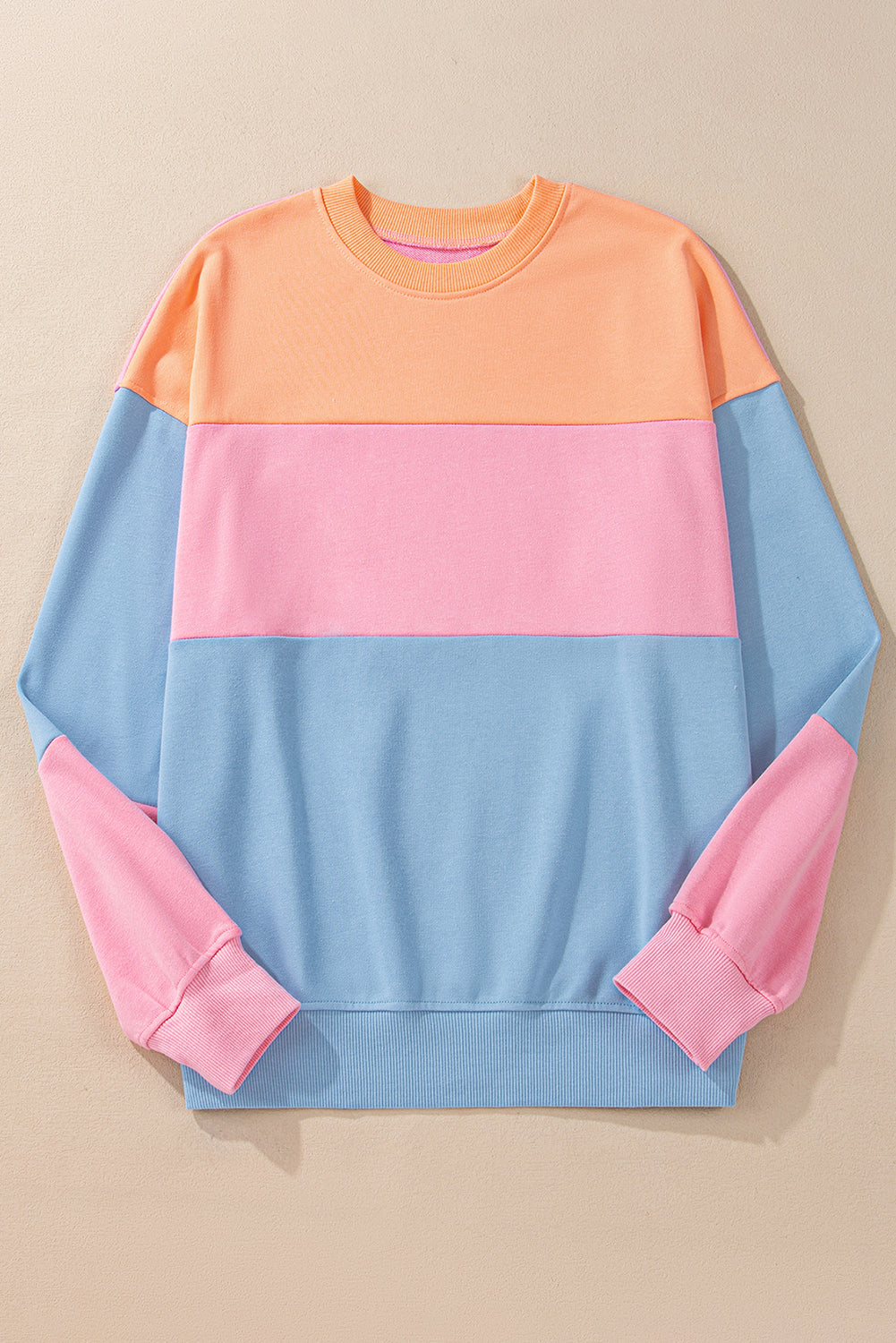 Himmelblaues Sweatshirt mit überschnittener Schulter und Patchwork-Farbblock
