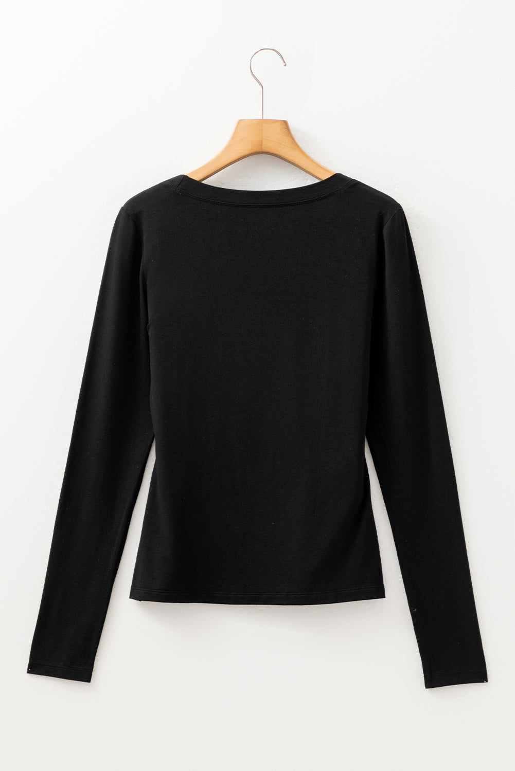 Black Solid Color Long Sleeve Fitted Top