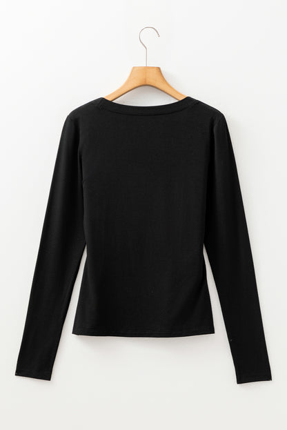 Black Solid Color Long Sleeve Fitted Top
