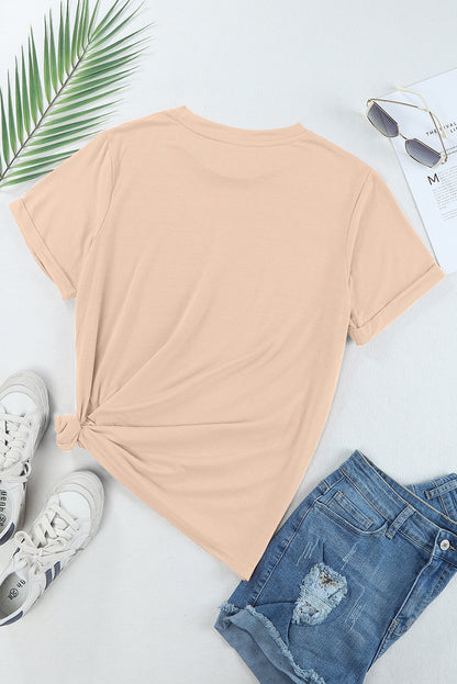 Khakifarbenes, lässiges T-Shirt mit Rundhalsausschnitt