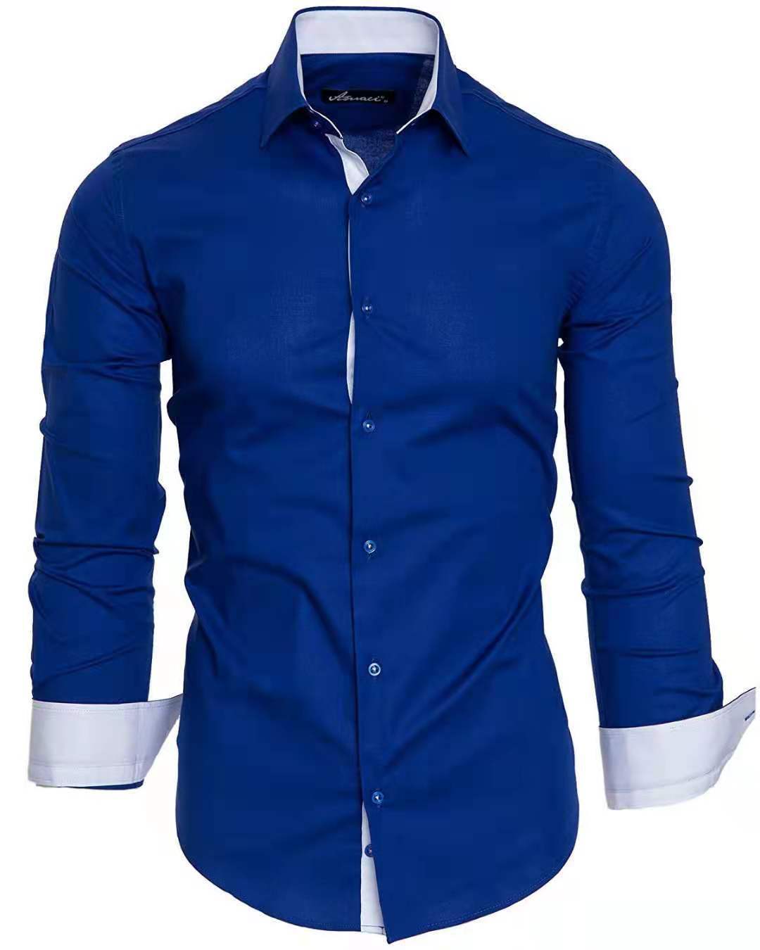 Casual Contrast Colored Tiansi Long Sleeved Men's Casual Shirt