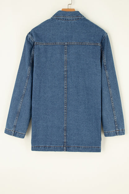 Segelblaue Jeansjacke mit Seitentaschen und Reverskragen