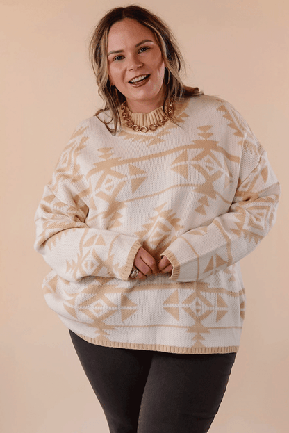 Apricot – Lockerer Pullover mit Western-Azteken-Print in Übergröße