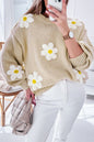 Grobstrickpullover mit Häkelmuster und Blumenmuster