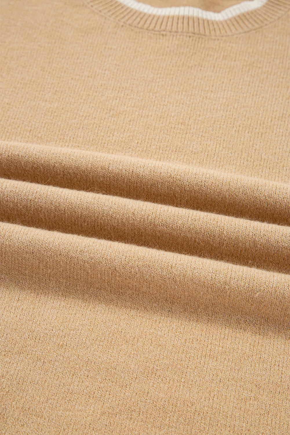 Tan Leopard Bow Decor Split Cuff Contrast Trim Sweater