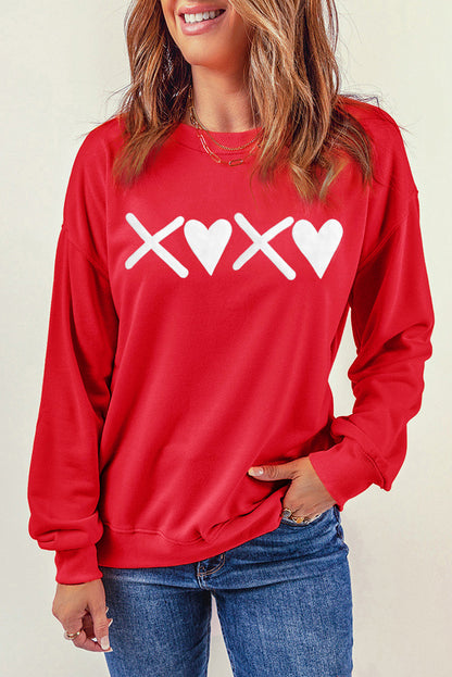 Rotes Puff-Sweatshirt mit XOXO-Print und Valentinstagsherz