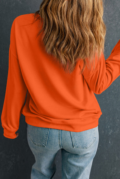 Orange Sequin Halloween Ghost Patched Drop Shoulder Sweatshirt
