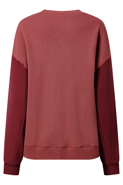 Mineralrotes zweifarbiges Patchwork-Pullover-Sweatshirt mit überschnittener Schulter