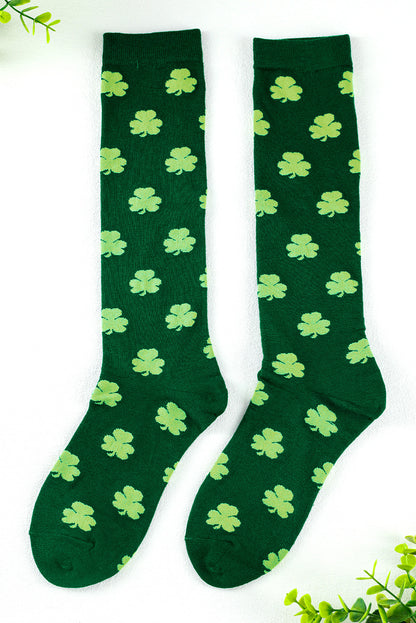 Dunkelgrüne Schlauchsocken mit St. Patricks Kleeblatt-Print