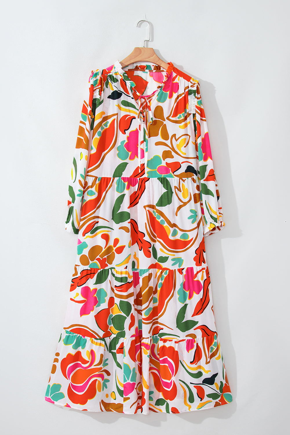 Oranges Kleid mit Blumenmuster und Kordelzug und V-Ausschnitt in Übergröße