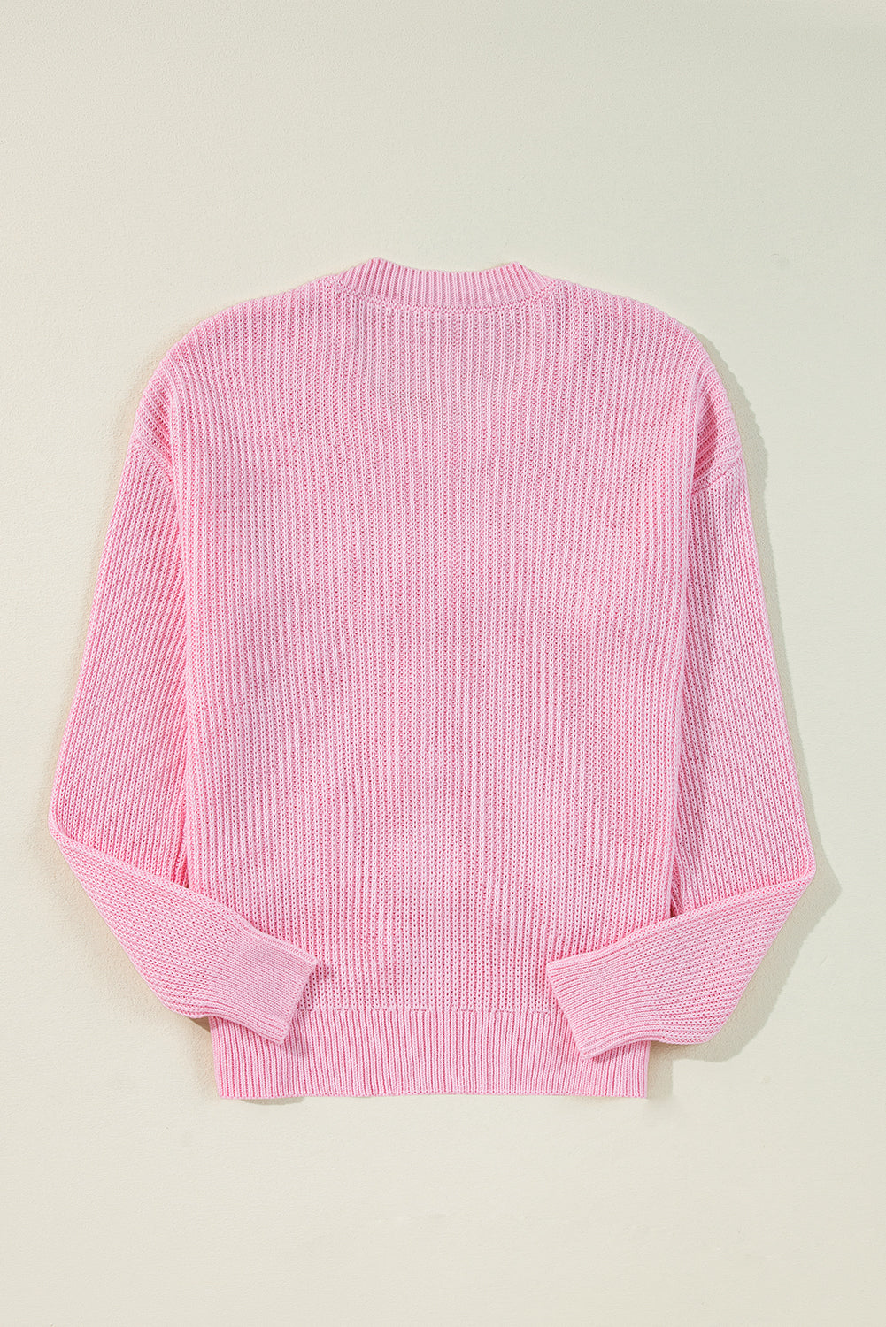 Rosafarbener Merry &amp; Bright Pop-Up-Waffel-Strickpullover mit Buchstaben