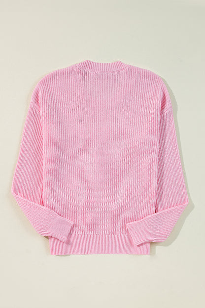 Rosafarbener Merry &amp; Bright Pop-Up-Waffel-Strickpullover mit Buchstaben