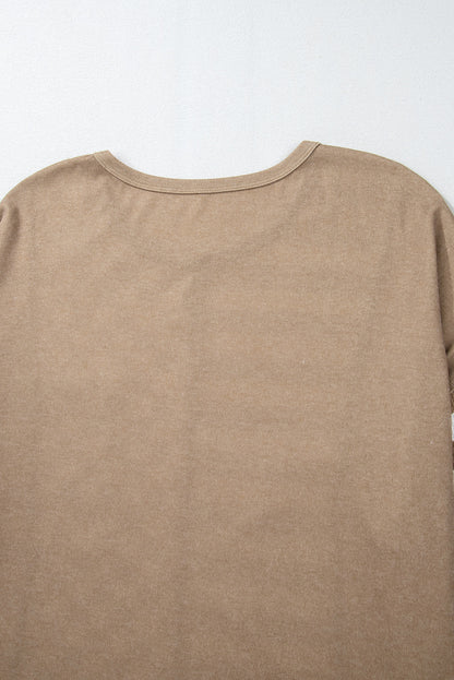 Khakifarbene Bluse mit Schachbrettmuster und Patchwork-Laternenärmeln und Taschen