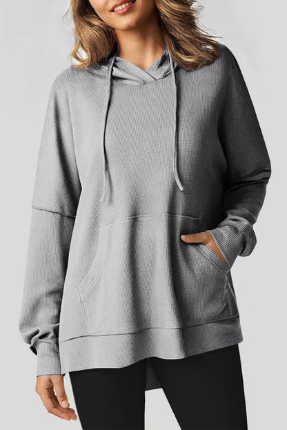 Grauer, übergroßer Kapuzenpullover mit Waffelstrick und Fleecefutter
