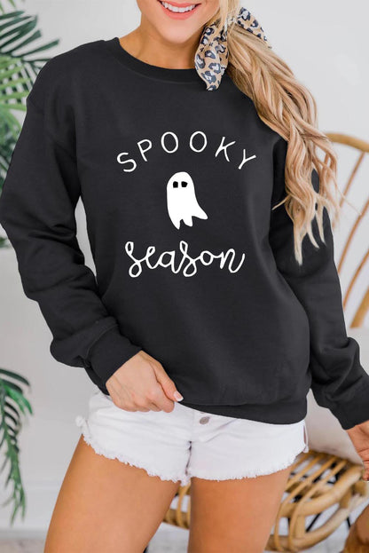 Schwarzes Sweatshirt mit Grusel-Saison-Geistergrafik