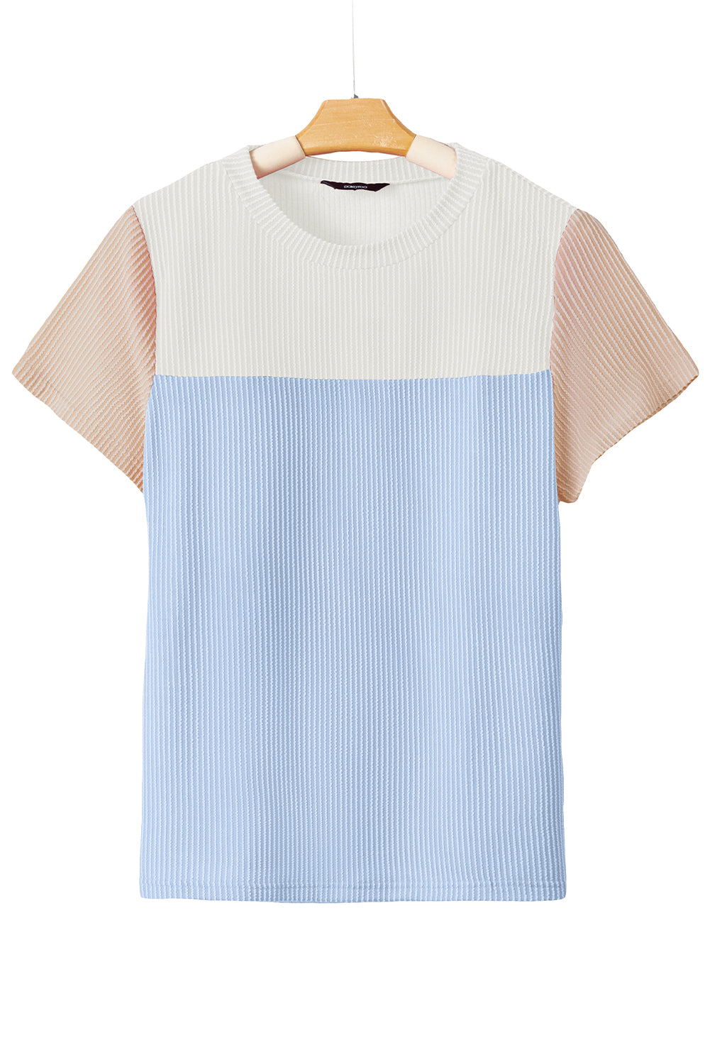 Hellblaues T-Shirt mit gerippter Struktur und Colorblock-Muster