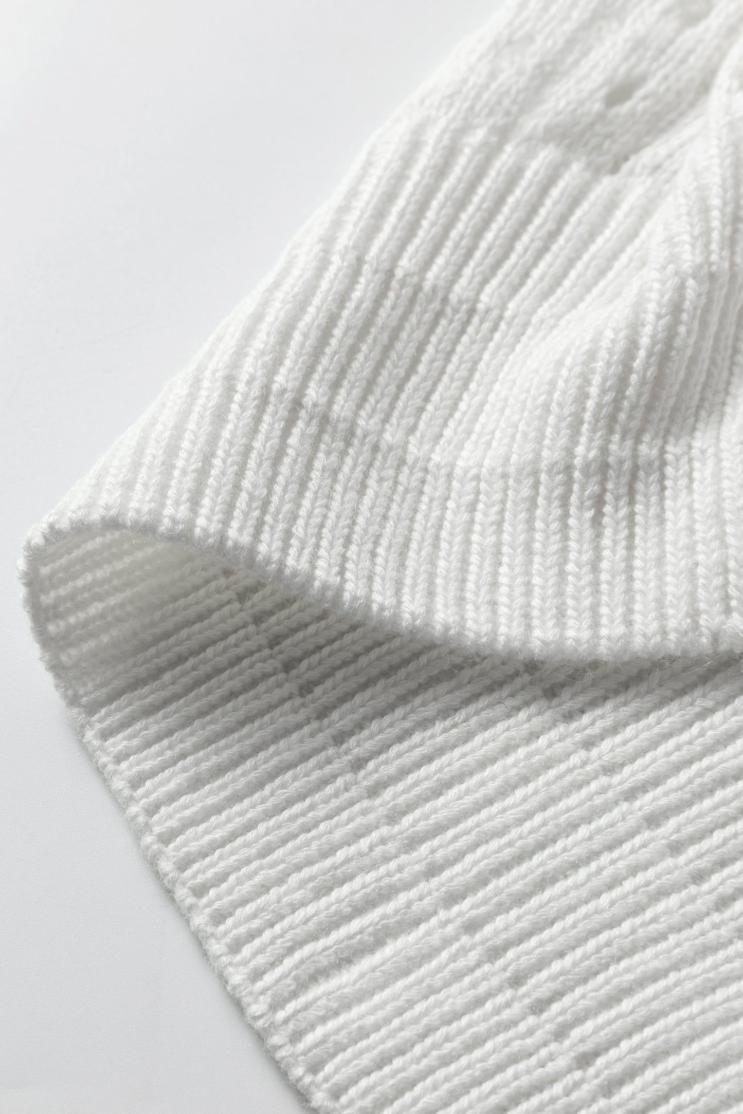 White Hollow Out Knit Round Neck Dolman Sweater