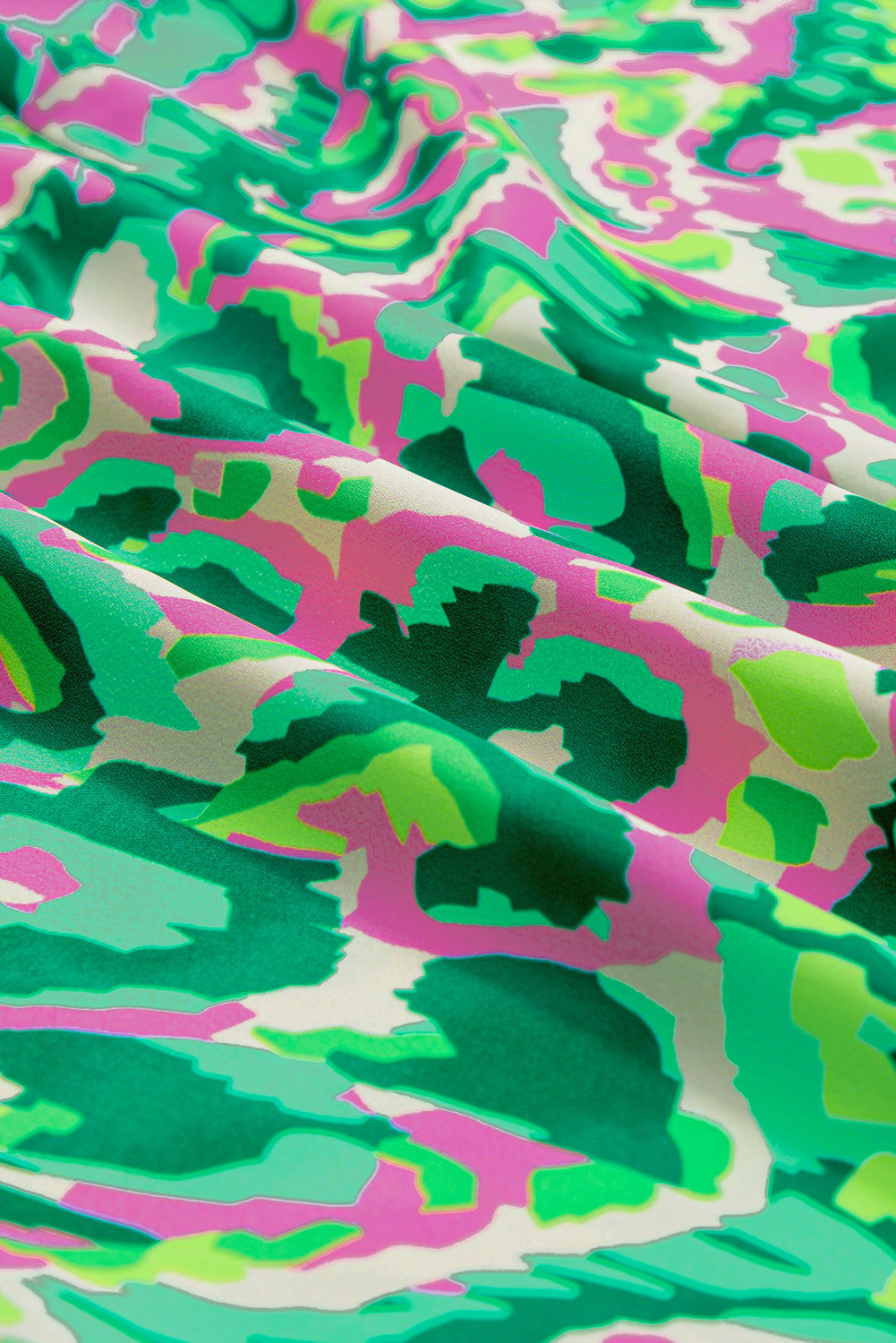 Green Pastel/Floral/Abstract Print Ruffled Trim Tied Split Neck Tank Top