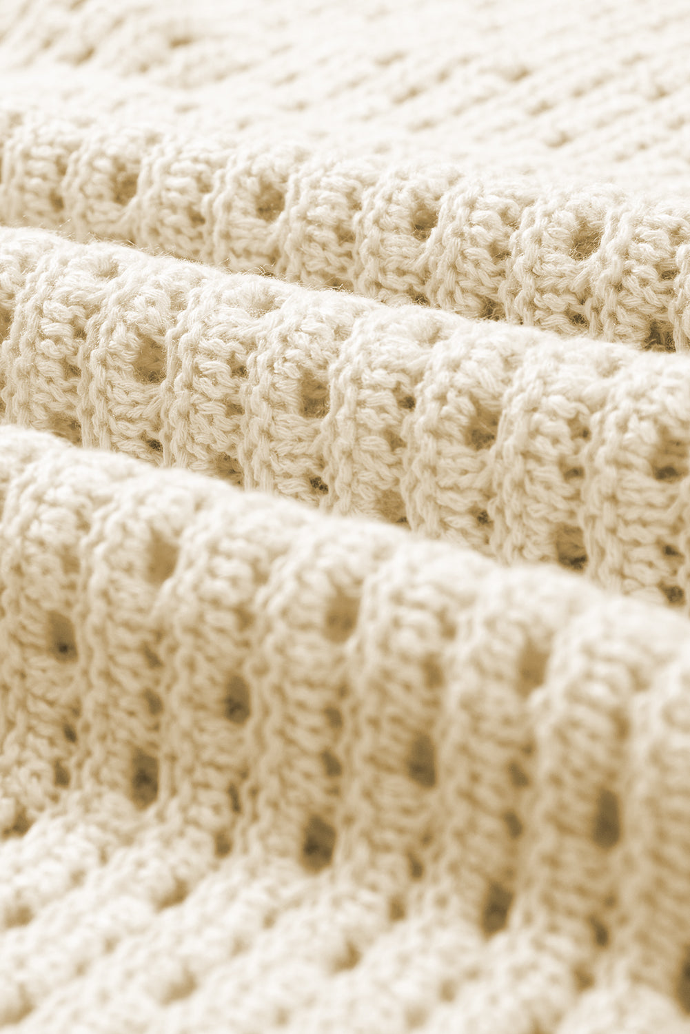 Aprikosenfarbener Pointelle-Strick-Baggy-Pullover mit Farbblockdesign