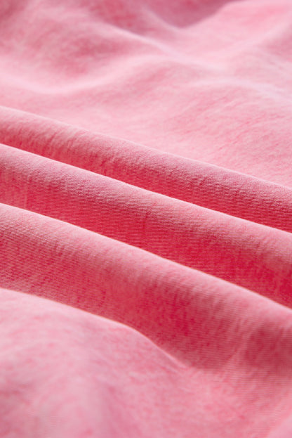 Rosa gerüschtes, kurzärmliges Mini-Jeanskleid mit Knöpfen