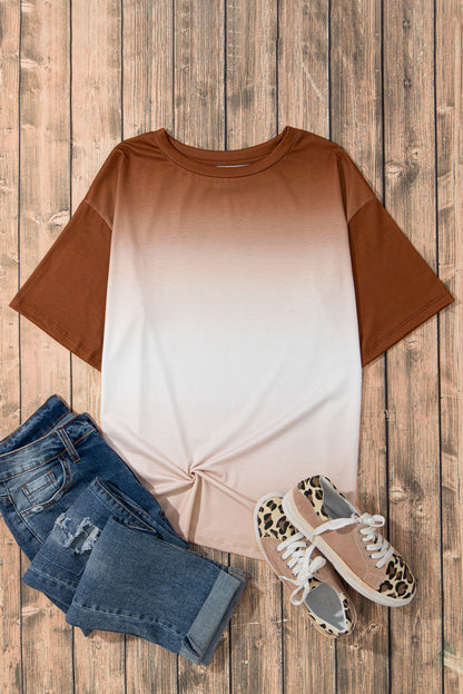 Braunes T-Shirt mit Rundhalsausschnitt und Farbverlauf