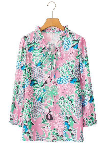 Grüne, lockere Bluse mit V-Ausschnitt und Blumenmuster