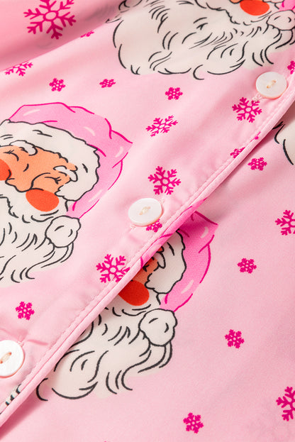 Rosa Weihnachtsmann Schneeflocke Langarmshirt Weihnachtspyjama-Set