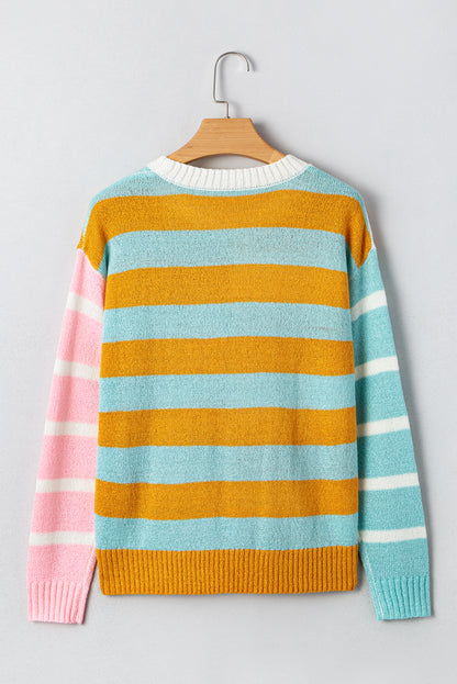 Jurassic Gold Color Block Striped Pullover Sweater