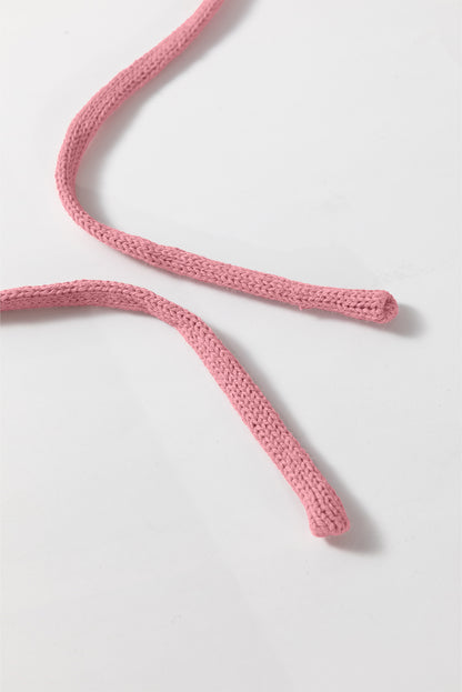 Pfirsichblüten-Pointelle-Strickpullover mit Raglanärmeln und Kapuze