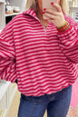 Pink Stripe Quarter Zip Fleece Oversize Sweatshirt