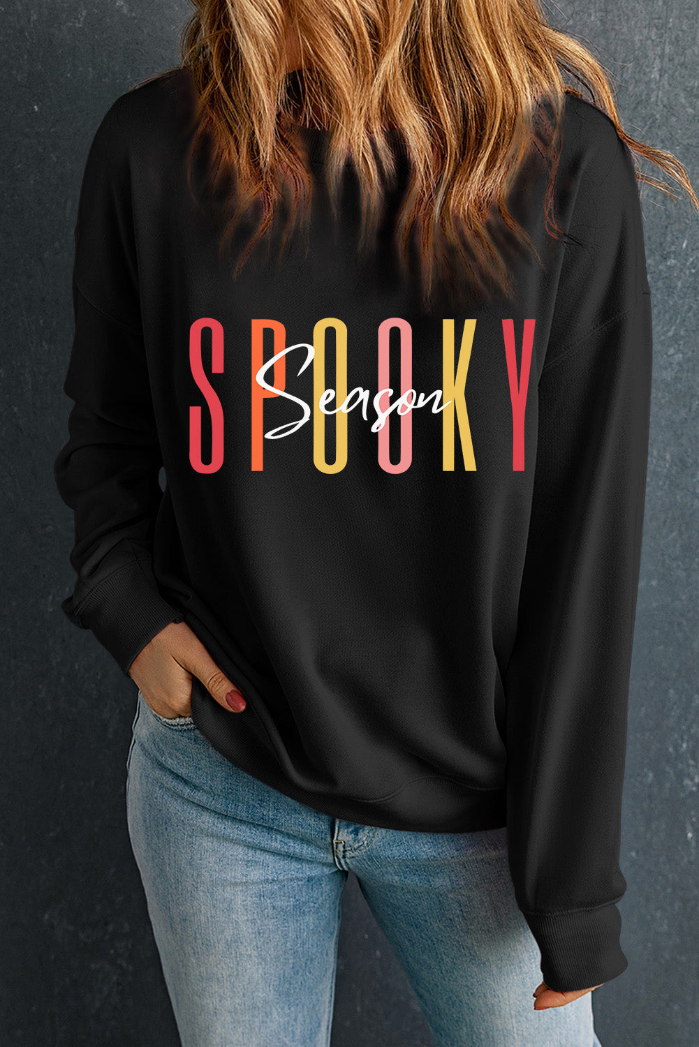 Schwarzes Gruselsaison Halloween Fashion Grafik Sweatshirt