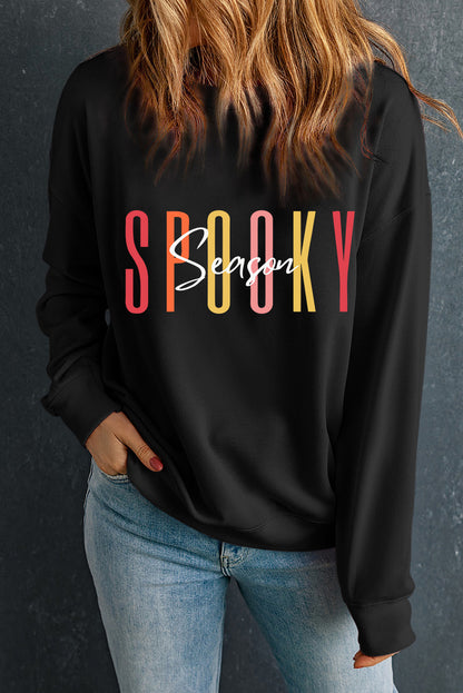Schwarzes Gruselsaison Halloween Fashion Grafik Sweatshirt