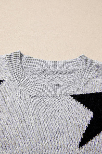 Grauer Pullover mit überschnittener Schulter und Sternmuster
