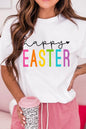 Weißes T-Shirt mit Rundhalsausschnitt und „Frohe Ostern“-Grafik