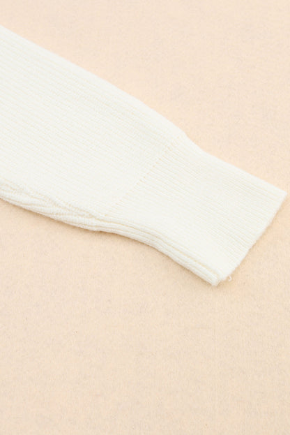 Beige Ribbed Long Sleeve Surplice Crop Sweater