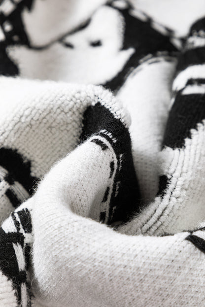 Black Halloween Ghost Checkered Drop Shoulder Sweater