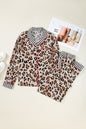 Khaki Leopard Print Colorblock Striped Edge Shirt and Pants Pajama Set