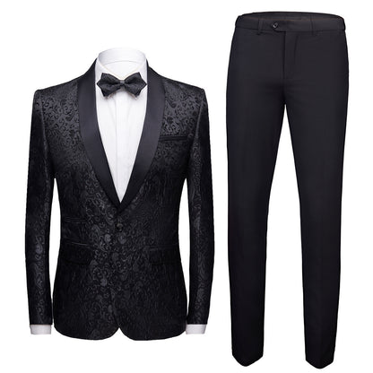 Men's Floral Suit Trousers Suit Slim-fit Banquet Stage Wear