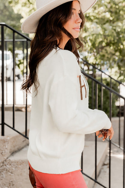 Weißer Pullover mit Stickerei „Thankful Ivory“