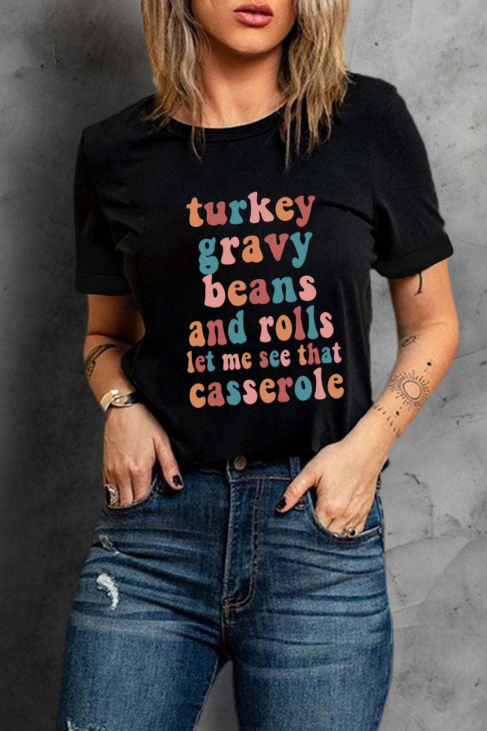 Schwarzes T-Shirt mit Food Lovers-Slogan und Grafik